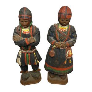 Torborg Lindberg-Karlsson Vintage Sami Couple Carved Wood Figurines